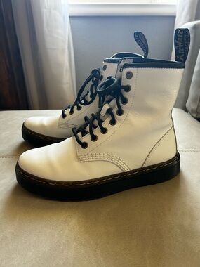 Dr. Martens White Combat Boots with Black Trim and Laces